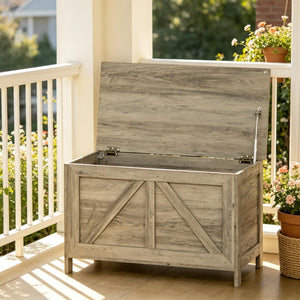 English Elm Living Room Farmhouse Flip-top Storage Bench with Wood Grain Finish for Entryway or Bedroom T3971P528383