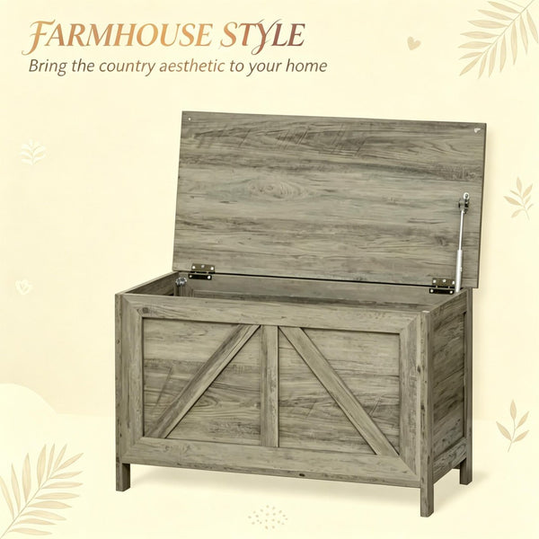 English Elm Living Room Farmhouse Flip-top Storage Bench with Wood Grain Finish for Entryway or Bedroom T3971P528383