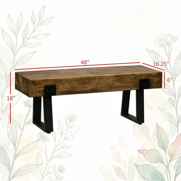 English Elm Lawn Bench Concrete Wood Grain Seat with Black Sled Base for Garden or Patio T3971P528484