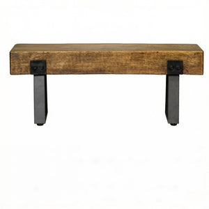 English Elm Lawn Bench Concrete Wood Grain Seat with Black Sled Base for Garden or Patio T3971P528484
