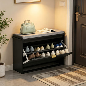 English Elm Elegant Entryway Shoe Storage Bench with Flip Top Beadboard Front and Cushioned Seat T3971P530658