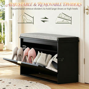 English Elm Elegant Entryway Shoe Storage Bench with Flip Top Beadboard Front and Cushioned Seat T3971P530658
