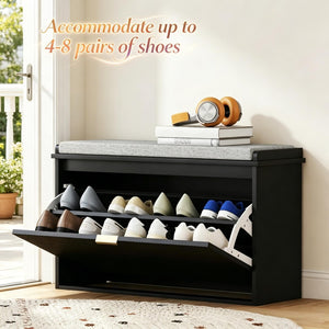 English Elm Elegant Entryway Shoe Storage Bench with Flip Top Beadboard Front and Cushioned Seat T3971P530658