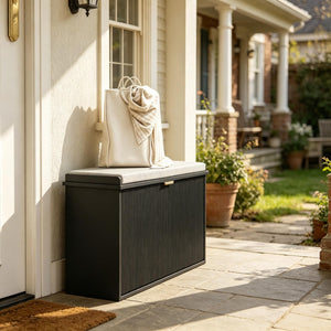 English Elm Elegant Entryway Shoe Storage Bench with Flip Top Beadboard Front and Cushioned Seat T3971P530658