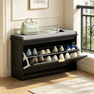 English Elm Elegant Entryway Shoe Storage Bench with Flip Top Beadboard Front and Cushioned Seat T3971P530658