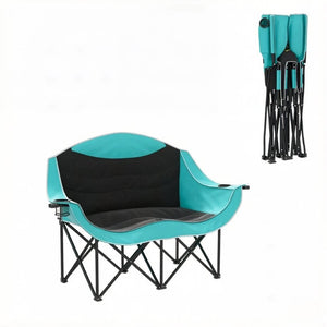English Elm Foldable Outdoor Loveseat Chair Dual Padded Seats Oxford Fabric with Cup Holders T3971P530679