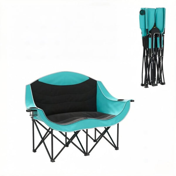 English Elm Foldable Outdoor Loveseat Chair Dual Padded Seats Oxford Fabric with Cup Holders T3971P530679