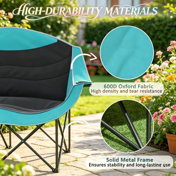 English Elm Foldable Outdoor Loveseat Chair Dual Padded Seats Oxford Fabric with Cup Holders T3971P530679
