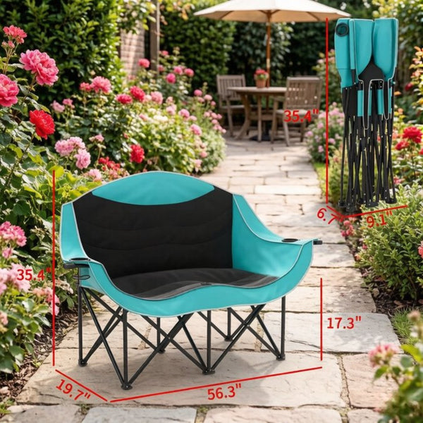 English Elm Foldable Outdoor Loveseat Chair Dual Padded Seats Oxford Fabric with Cup Holders T3971P530679