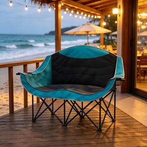 English Elm Foldable Outdoor Loveseat Chair Dual Padded Seats Oxford Fabric with Cup Holders T3971P530679