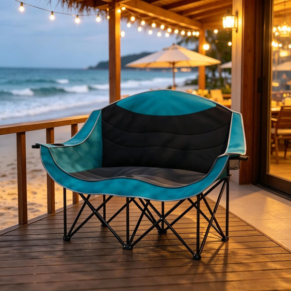 English Elm Foldable Outdoor Loveseat Chair Dual Padded Seats Oxford Fabric with Cup Holders T3971P530679