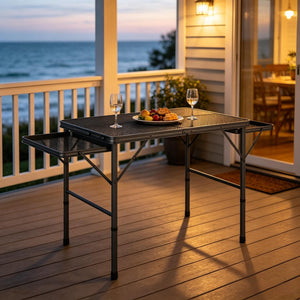 English Elm Portable Aluminum Folding Camp Table with Side Wings for Outdoor Grilling Picnics T3971P530690