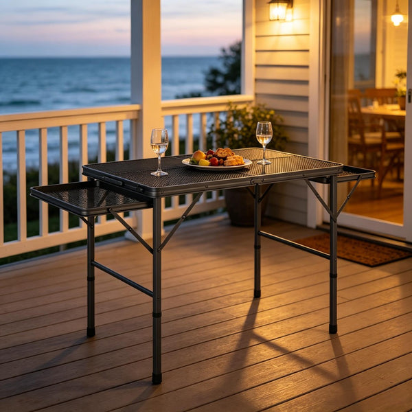English Elm Portable Aluminum Folding Camp Table with Side Wings for Outdoor Grilling Picnics T3971P530690