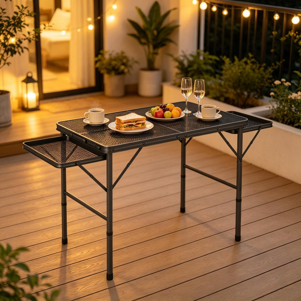 English Elm Portable Aluminum Folding Camp Table with Side Wings for Outdoor Grilling Picnics T3971P530690