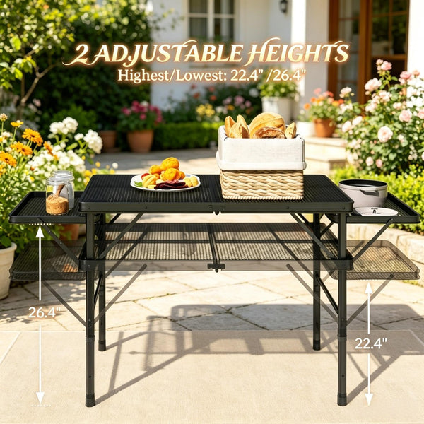 English Elm Portable Aluminum Folding Camp Table with Side Wings for Outdoor Grilling Picnics T3971P530690