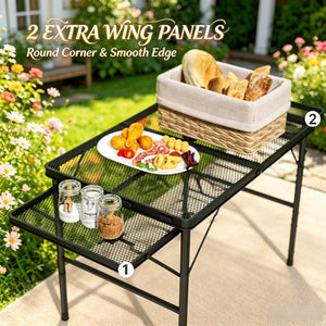 English Elm Portable Aluminum Folding Camp Table with Side Wings for Outdoor Grilling Picnics T3971P530690