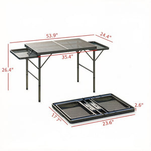 English Elm Portable Aluminum Folding Camp Table with Side Wings for Outdoor Grilling Picnics T3971P530690