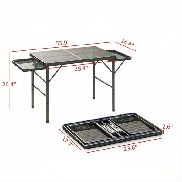 English Elm Portable Aluminum Folding Camp Table with Side Wings for Outdoor Grilling Picnics T3971P530690