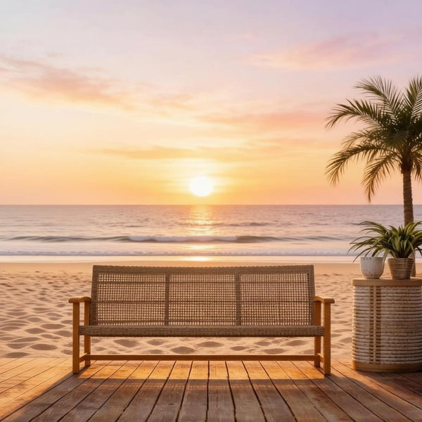 English Elm Timeless Wicker Outdoor Sofa with Acacia Wood Accents and All Weather Pe Weave T3971P530708