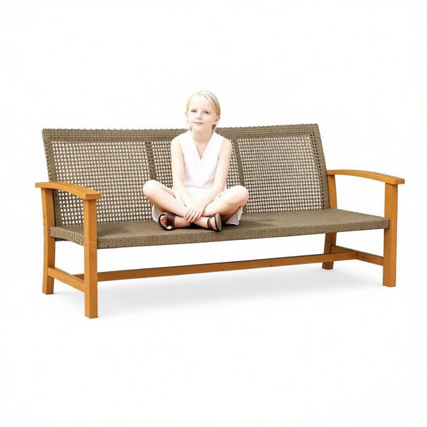 English Elm Timeless Wicker Outdoor Sofa with Acacia Wood Accents and All Weather Pe Weave T3971P530708
