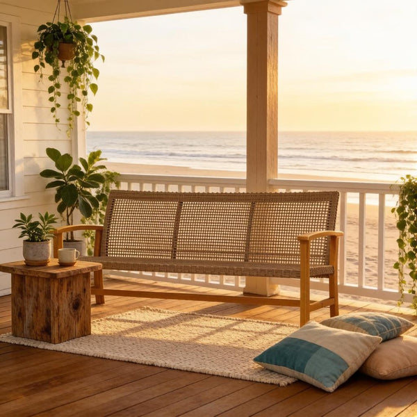 English Elm Timeless Wicker Outdoor Sofa with Acacia Wood Accents and All Weather Pe Weave T3971P530708