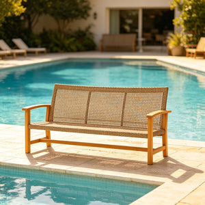 English Elm Timeless Wicker Outdoor Sofa with Acacia Wood Accents and All Weather Pe Weave T3971P530708