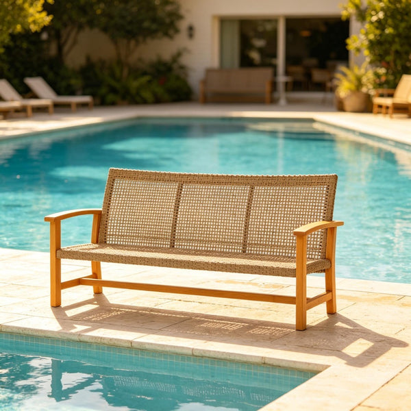 English Elm Timeless Wicker Outdoor Sofa with Acacia Wood Accents and All Weather Pe Weave T3971P530708