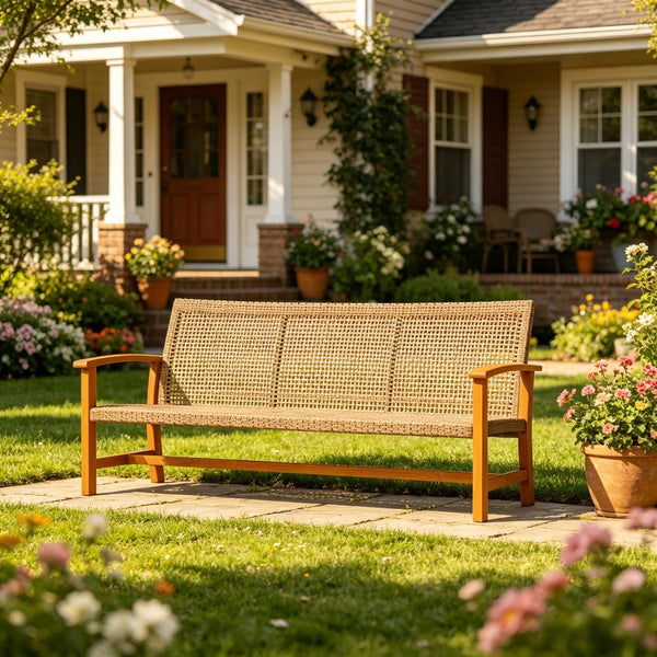 English Elm Timeless Wicker Outdoor Sofa with Acacia Wood Accents and All Weather Pe Weave T3971P530708