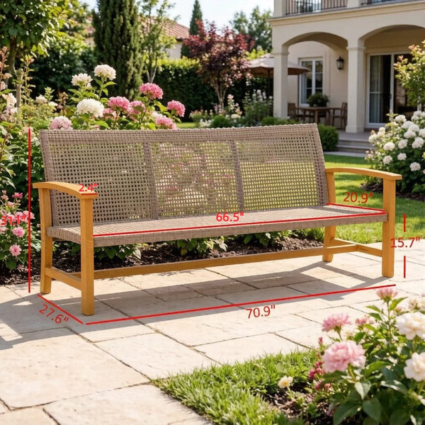 English Elm Timeless Wicker Outdoor Sofa with Acacia Wood Accents and All Weather Pe Weave T3971P530708