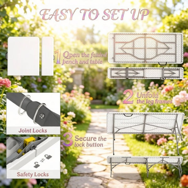 English Elm Foldable Outdoor Picnic Set with Hdpe Top Powder Coated Frame for Camping Events T3971P530725