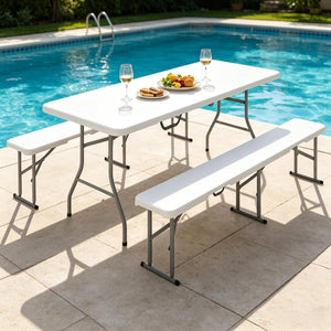 English Elm Foldable Outdoor Picnic Set with Hdpe Top Powder Coated Frame for Camping Events T3971P530725