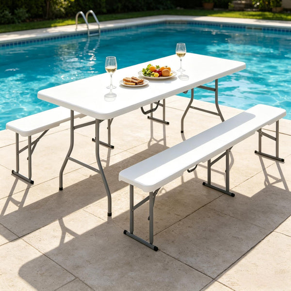 English Elm Foldable Outdoor Picnic Set with Hdpe Top Powder Coated Frame for Camping Events T3971P530725