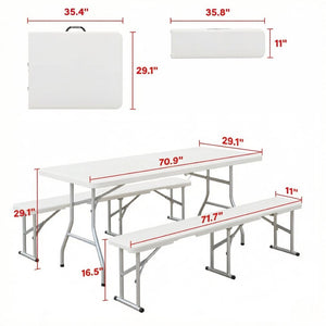 English Elm Foldable Outdoor Picnic Set with Hdpe Top Powder Coated Frame for Camping Events T3971P530725