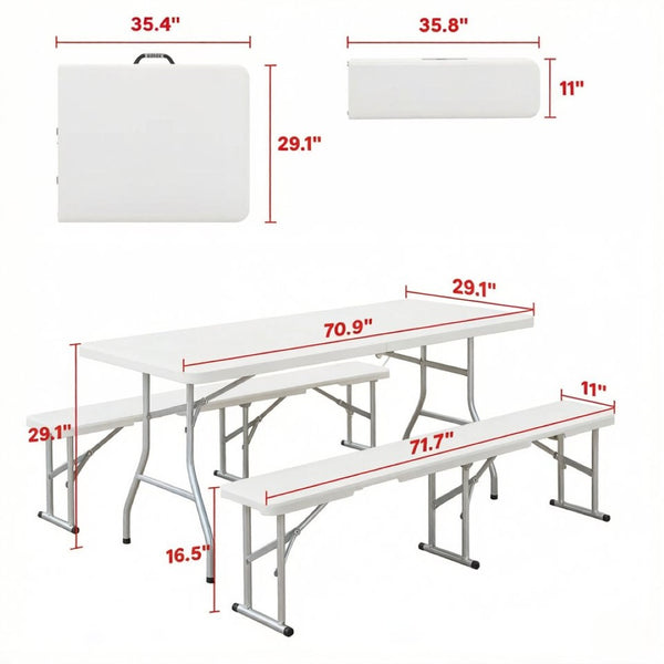 English Elm Foldable Outdoor Picnic Set with Hdpe Top Powder Coated Frame for Camping Events T3971P530725