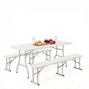 English Elm Foldable Outdoor Picnic Set with Hdpe Top Powder Coated Frame for Camping Events T3971P530725