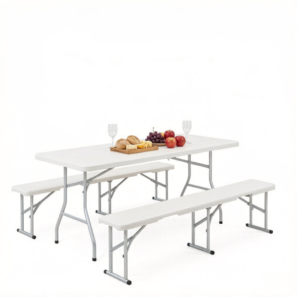 English Elm Foldable Outdoor Picnic Set with Hdpe Top Powder Coated Frame for Camping Events T3971P530725