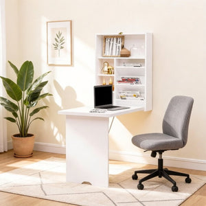 English Elm Premium Wall Mounted Fold Flat Writing Desk Birch Veneer Home Office Space Saver T3971P532193