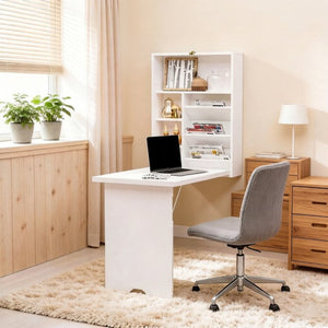 English Elm Premium Wall Mounted Fold Flat Writing Desk Birch Veneer Home Office Space Saver T3971P532193