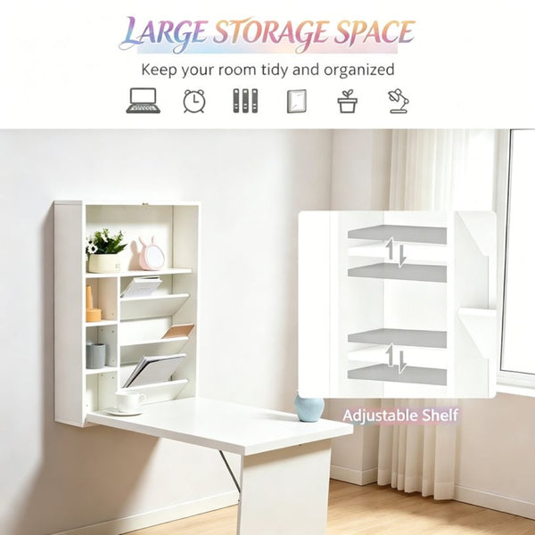 English Elm Premium Wall Mounted Fold Flat Writing Desk Birch Veneer Home Office Space Saver T3971P532193