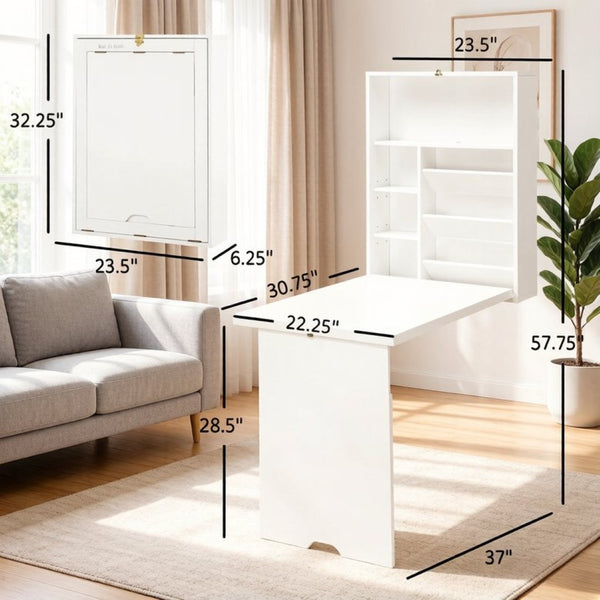 English Elm Premium Wall Mounted Fold Flat Writing Desk Birch Veneer Home Office Space Saver T3971P532193
