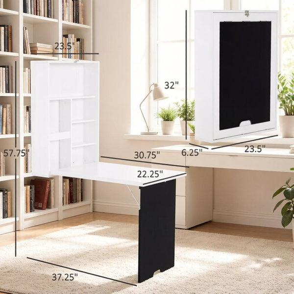 English Elm Stylish Wall Mounted Foldable Mdf Desk with Blackboard for Home Office Gaming T3971P532219
