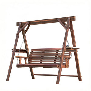 English Elm Poolside A-frame Porch Swing Solid Fir Wood Built-in Side Tables Outdoor Seating T3971P532283