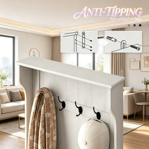 English Elm Multi-use Entryway Hall Tree with Storage Bench Coat Hooks and Cream White Finish T3971P532338