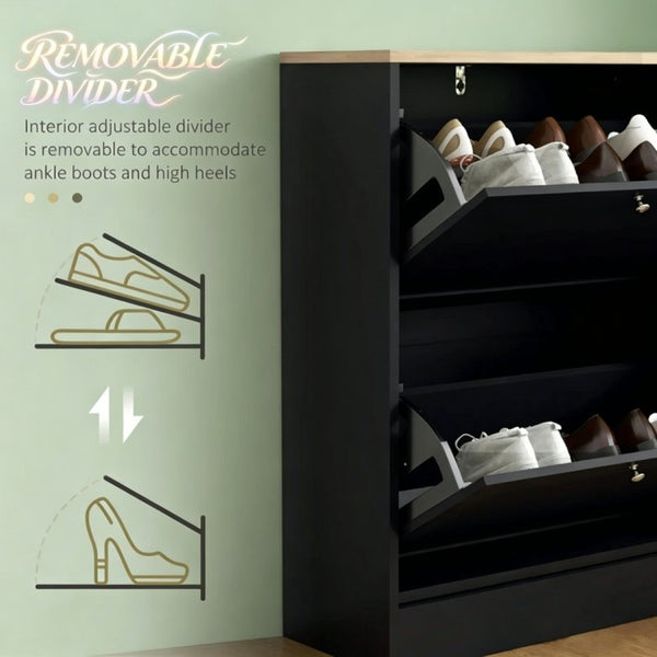 English Elm Narrow Entryway Shoe Cabinet with Flip Drawers for Modern Slim Storage Spaces T3971P532586