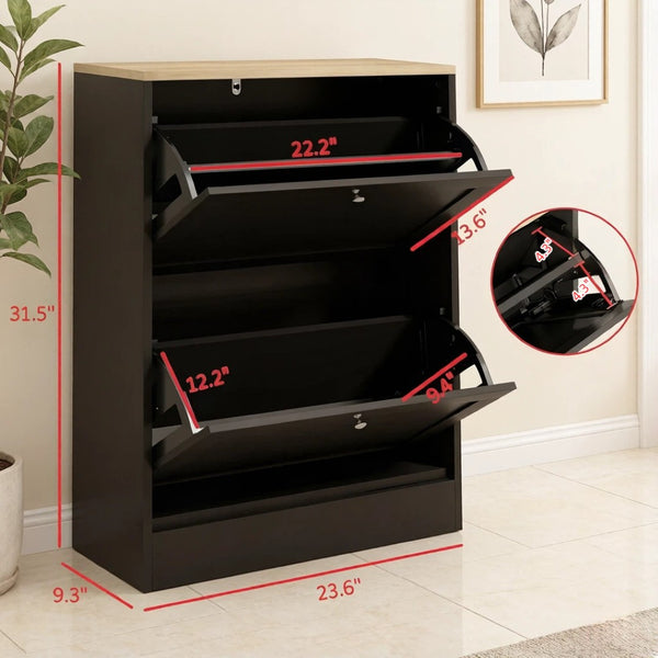 English Elm Narrow Entryway Shoe Cabinet with Flip Drawers for Modern Slim Storage Spaces T3971P532586