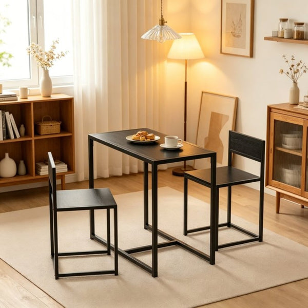 English Elm Comfortable Matte Black 3 Piece Dining Set with Steel Frame Stools for Small Spaces T3971P532630