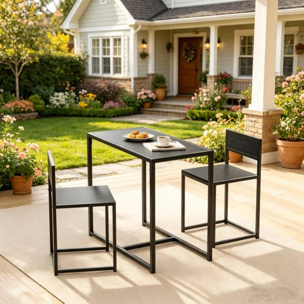 English Elm Comfortable Matte Black 3 Piece Dining Set with Steel Frame Stools for Small Spaces T3971P532630