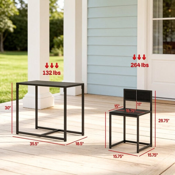 English Elm Comfortable Matte Black 3 Piece Dining Set with Steel Frame Stools for Small Spaces T3971P532630