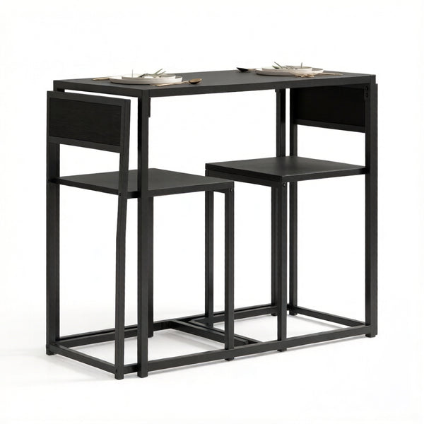 English Elm Comfortable Matte Black 3 Piece Dining Set with Steel Frame Stools for Small Spaces T3971P532630
