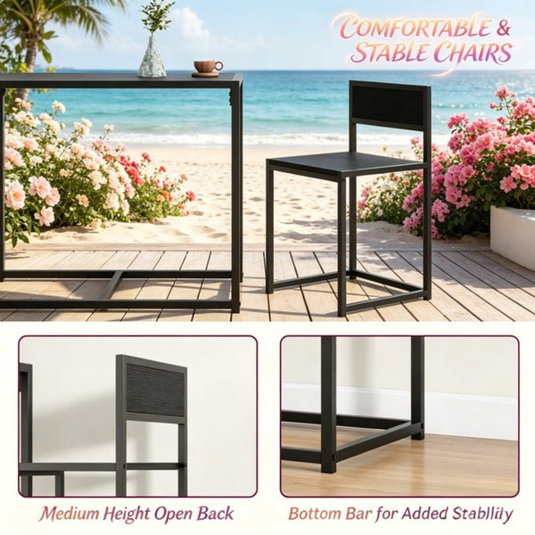 English Elm Comfortable Matte Black 3 Piece Dining Set with Steel Frame Stools for Small Spaces T3971P532630